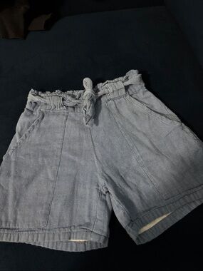 Light Blue Paperbag Waist Shorts with Tie Detail, Pockets and lining